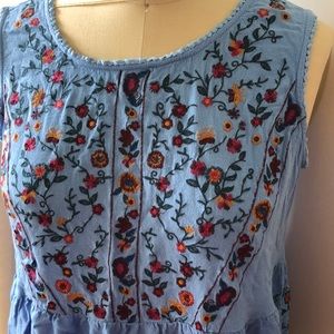 Cute embroidered woven tank top